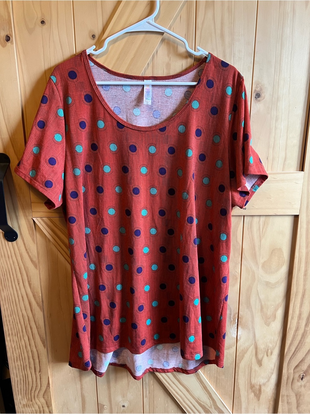 LuLaRoe Scoop Neck Irma Burnt Orange Polkadot Tee Size 3X Summer Spring Beachy